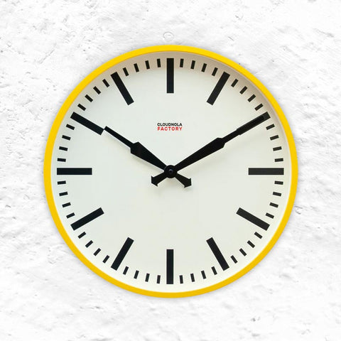 Factory XL Wall Clock - Silent - Yellow Steel Case - by Cloudnola