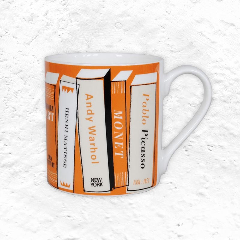 Gallery Mug - Books Orange - Bone China decorated in Stoke-on-Trent by Repeat Repeat