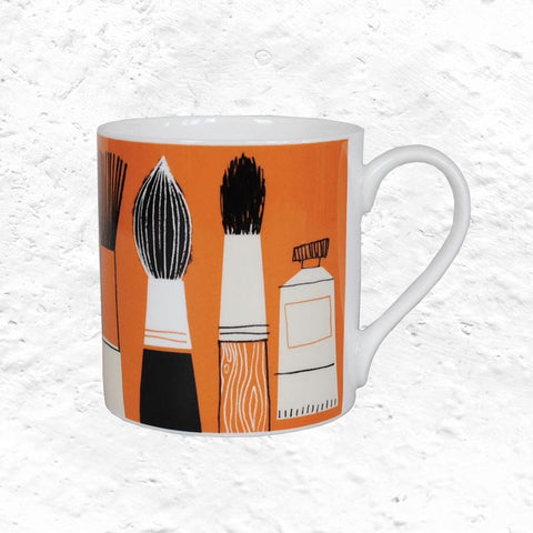 Gallery mug - Brushes Orange - Bone China decorated in Stoke-on-Trent by Repeat Repeat