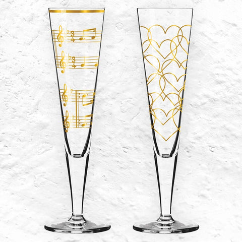 Goldnacht Champagne "Duett" Glass Set H23 - des. Nathalie Jean and Rurik Mahlberg for Ritzenhoff