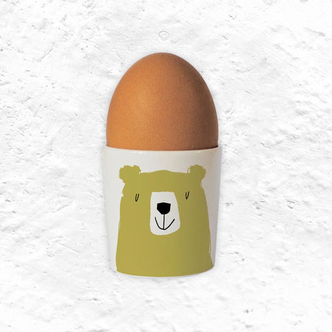 Happiness Egg Cup with an Olive Bear illustration - Bone China made in Stoke-on-Trent by Repeat Repeat