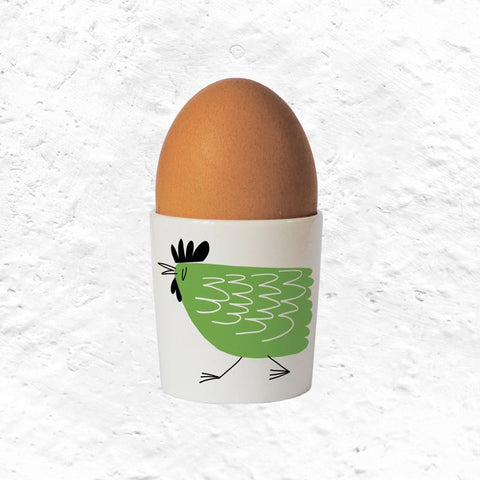 Happiness Egg Cup with Green Chicken illustration - Bone China made in Stoke-on-Trent by Repeat Repeat