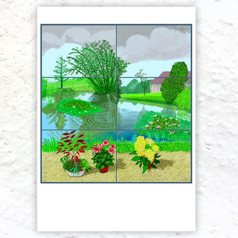 Water Lilies in the Pond with Pots of Flowers Greetings Cards by David Hockney - pack of 5