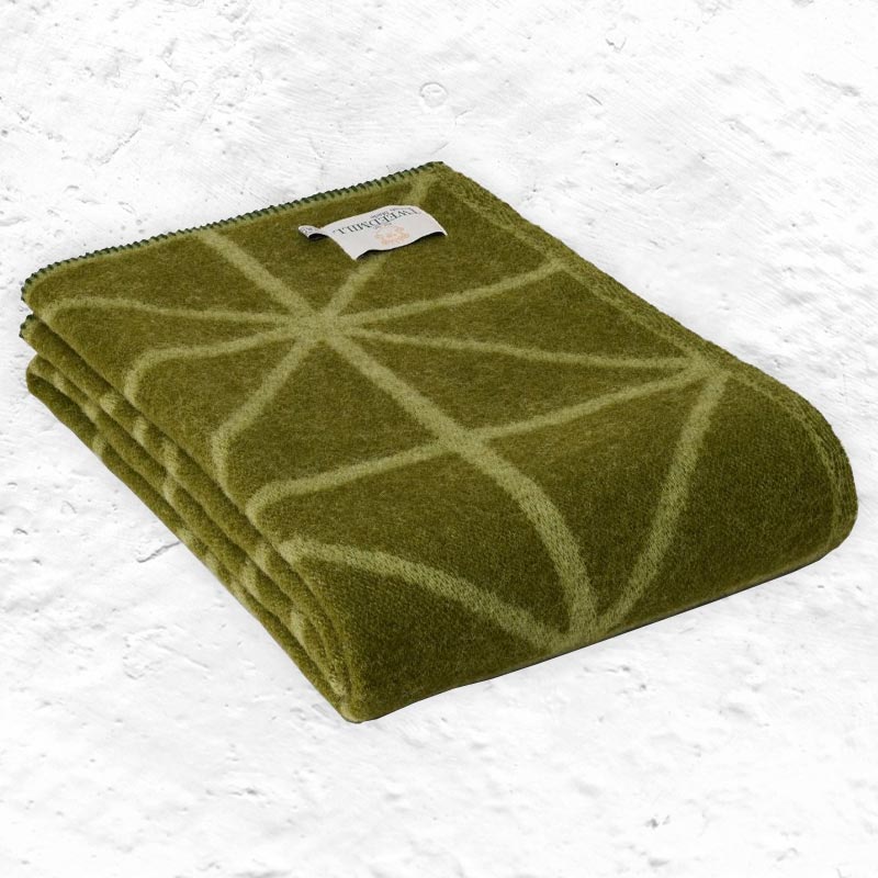 Pure New Wool Throw Geometric Jacquard - Fern Green - by Tweedmill