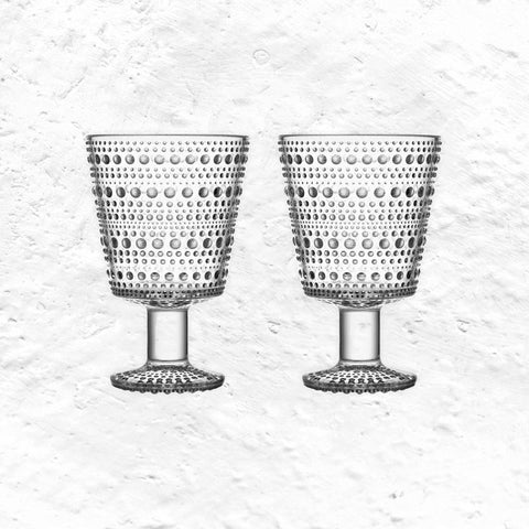 Set of 2 Kastehelmi Universal Glasses with Stem - 26 cl, Clear - des. Oiva Toikka, 1964, made by Iittala