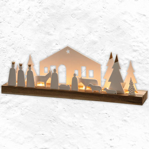 Nativity Set Tealight Holder - Acacia Wood and Porcelain - by Räder