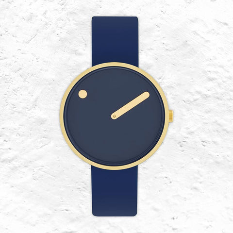 Picto watch - blue rotating dial, midnight blue bio based TPU strap