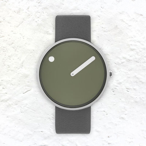 Picto watch - fresh olive dial, thunder grey leather strap