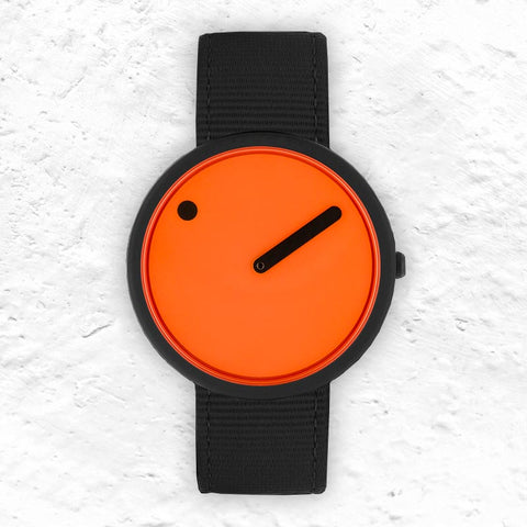 Picto Watch - Signal Orange Dial / Manta Ray Black Recycled Strap