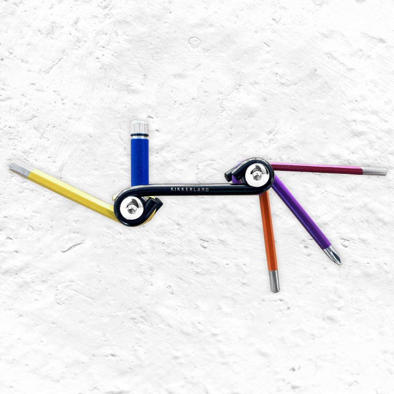 Rainbow multi-tool with light, by Kikkerland