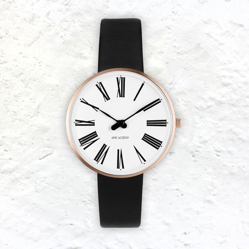 Roman watch des. Arne Jacobsen 34mm Rose gold buckle white dial Salts Mill Shop