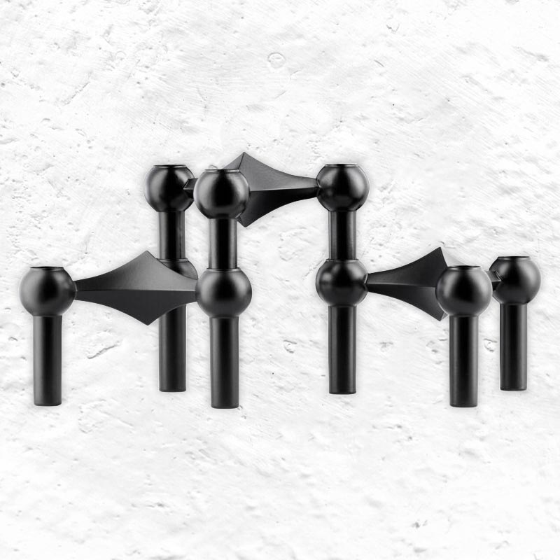 Set of 3 Stacking Candleholders des. Hans Nagel & Werner Stoff, 1960s - matte black