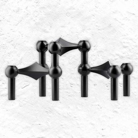 Set of 3 Stacking Candleholders des. Hans Nagel & Werner Stoff, 1960s - matte black