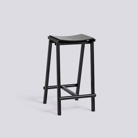 Taburete 8 Bar Stool - Low - Black Powder Coated Base / Black Lacquered Oak Veneer Seat, des. Marc Morro for HAY