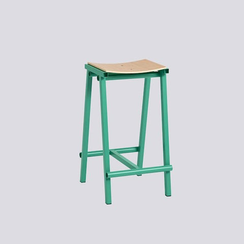 Taburete 8 Bar Stool - Low - Soft Jade Powder Coated Base / Lacquered Oak Veneer Seat, des. Marc Morro for HAY