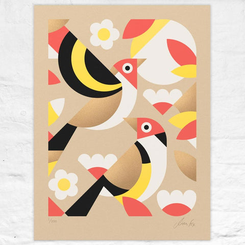 Two Goldfinches - limited edition silkscreen print by Jim Fox