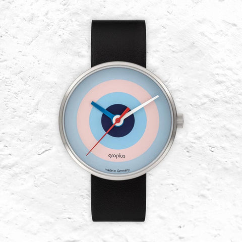 J. Albers Watch, Black Leather Strap, Pink and Blue, by Walter Gropius