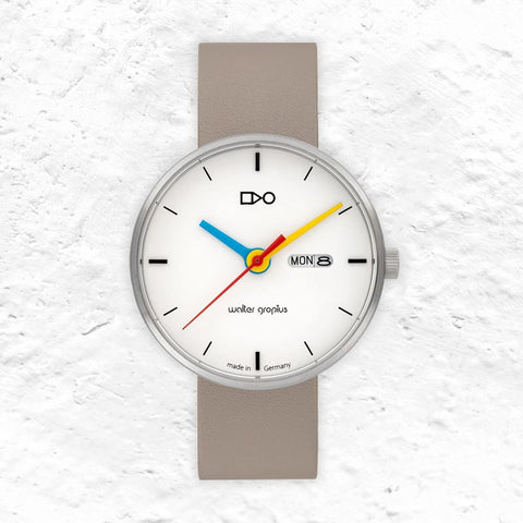 Simplex Watch - Mesh Strap - Red, Blue and Yellow hands - by Walter Gropius