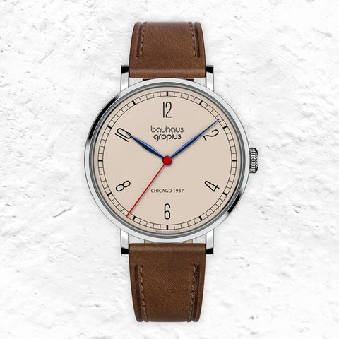 New Bauhaus Watch, Chicago, Brown Leather Strap, by Walter Gropius