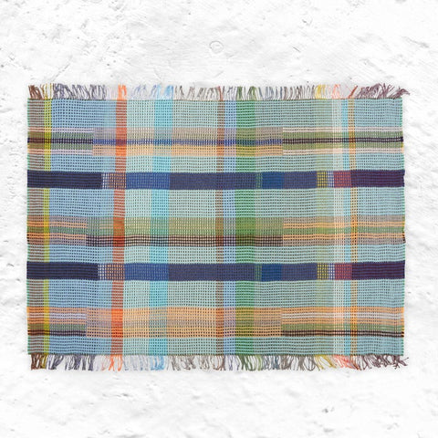 Wilding 100% Lambswool Honeycomb Throw - Turquoise / Green - by Wallace Sewell