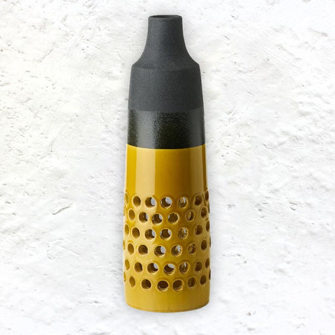Black Lava Vase with Mustard Base des. Aldo Londi for Bitossi, 1967- 2017 reissue, limited edition of 199 pieces