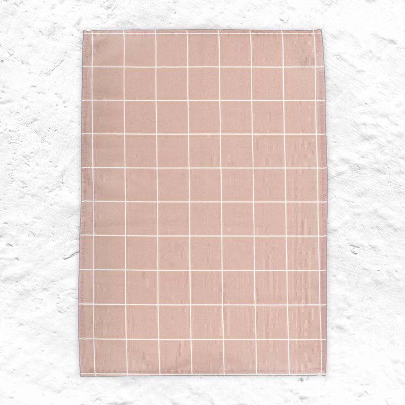 Checks and Stripes Tea Towel - Pink - by Muurla