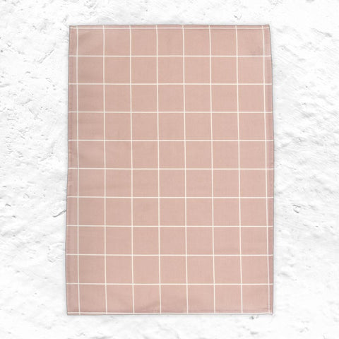 Checks and Stripes Tea Towel - Pink - by Muurla