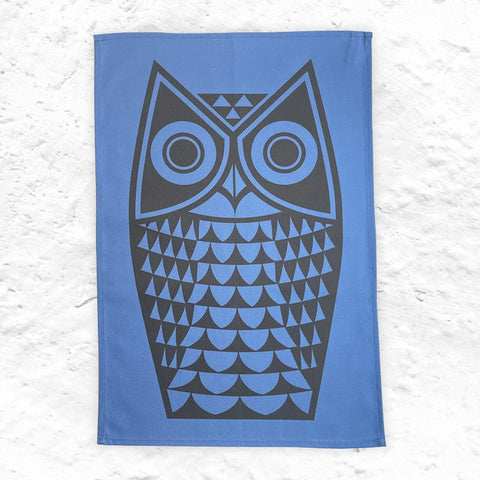 Magpie x Hornsea, Owl Tea towel in Blue