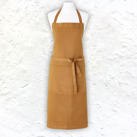 Wood Brown Cotton & Linen Apron by Charvet Editions