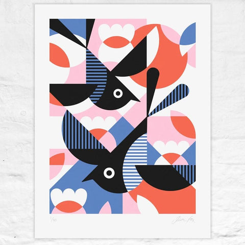 Two Diving Swallows - signed limited edition silkscreen print by Jim Fox