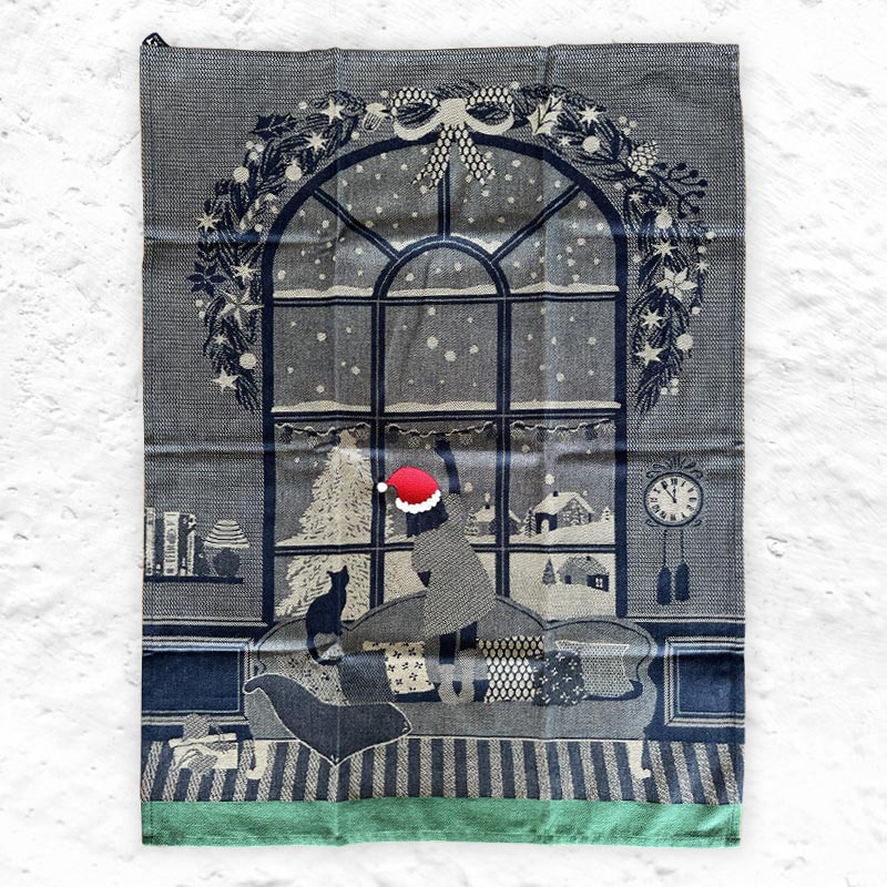 Noël à la Fenêtre - Christmas tea towel - by Tissage Moutet