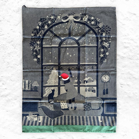 Noël à la Fenêtre - Christmas tea towel - by Tissage Moutet