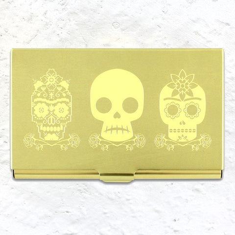 3 Skulls etched card case (based on an image by Frida Kahlo)