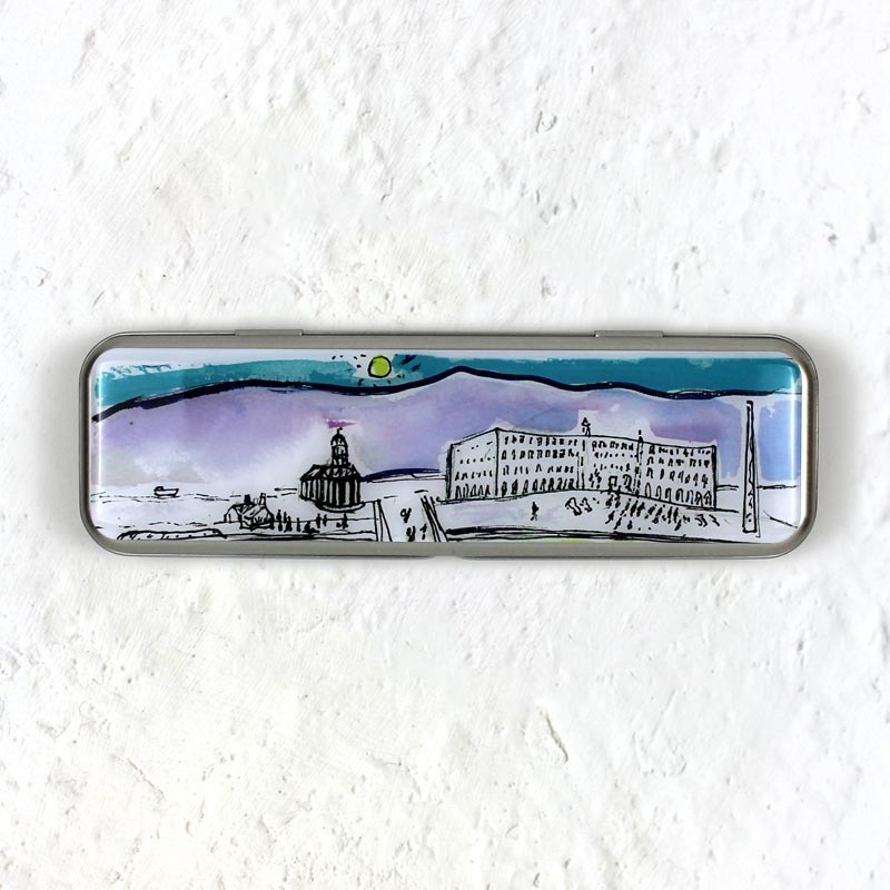 Blue Skies in Saltaire pencil tin by Kitty North