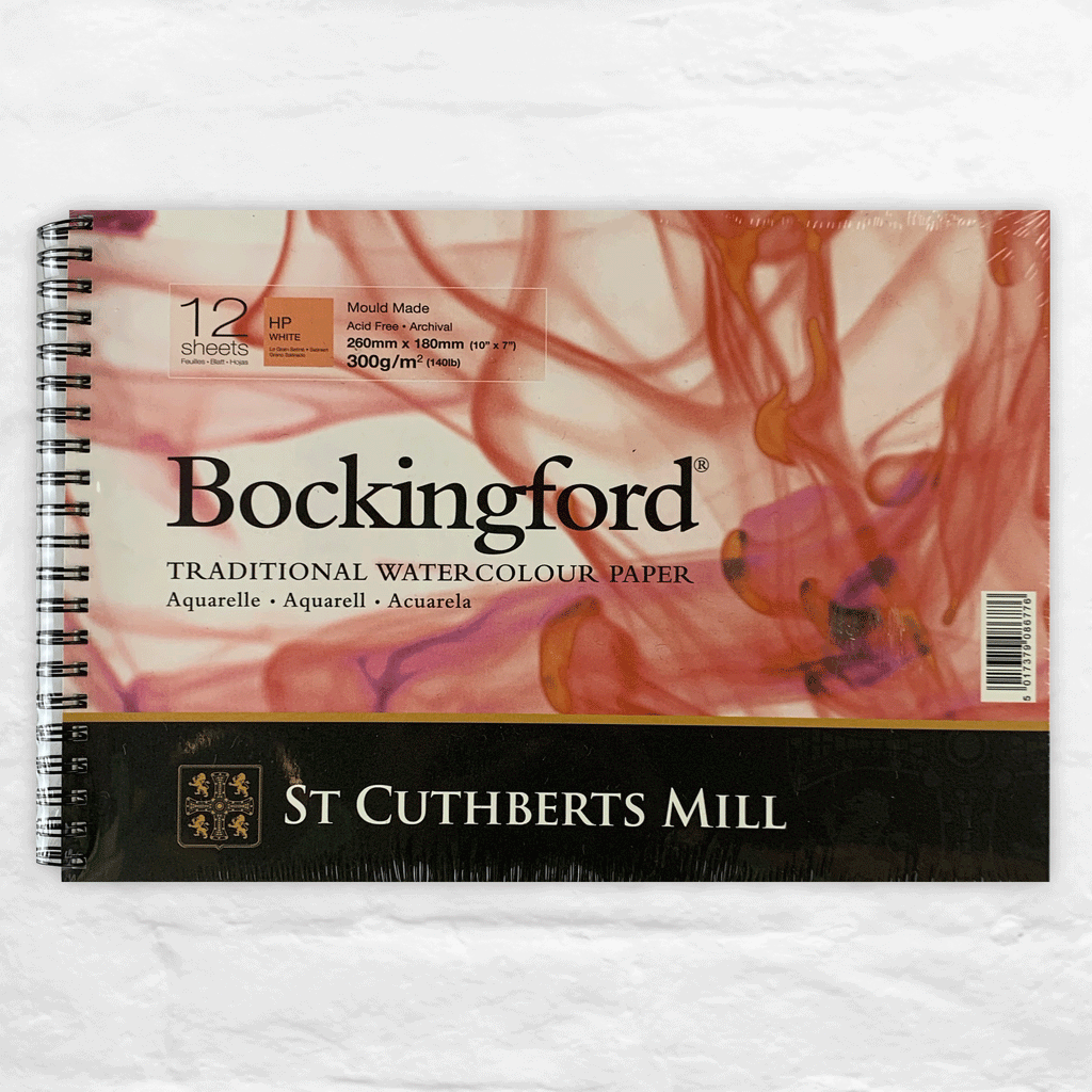 Bockingford spiral bound watercolour pad, 10 x 7", 12 sheets, hot pressed (red pad)