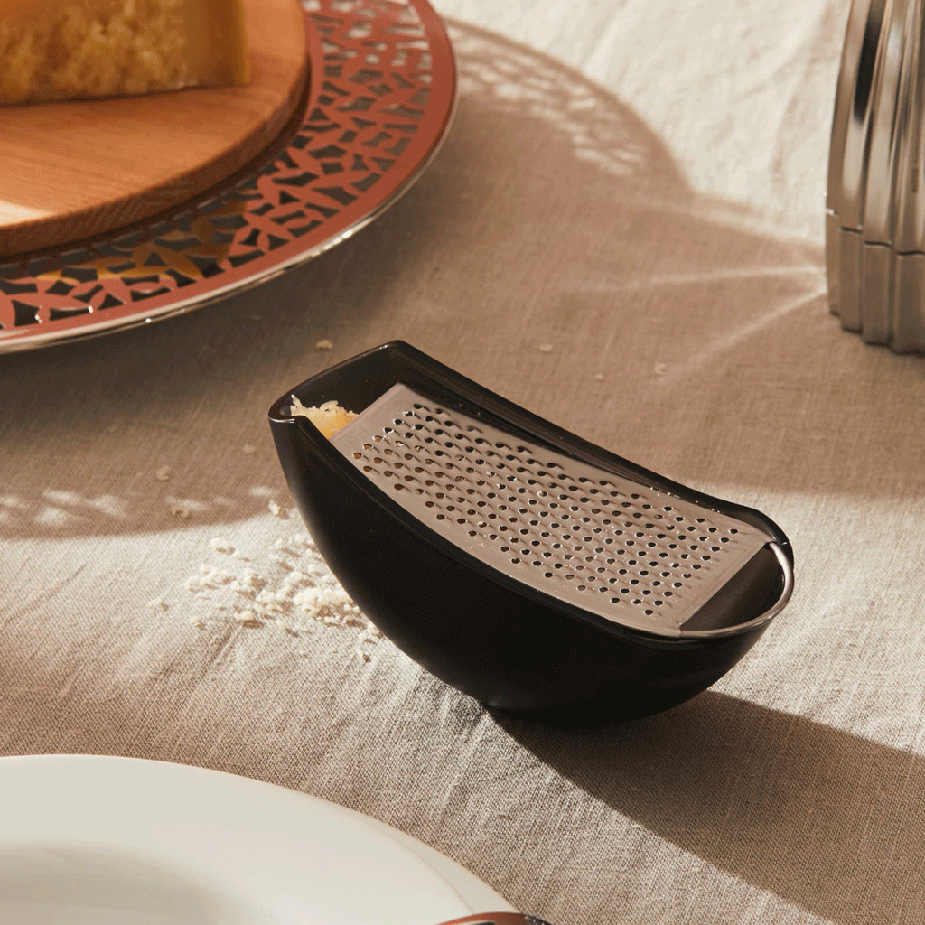 Parmenide parmesan grater with cheese cellar des. Alejandro Ruiz for Alessi  (black) - Salts Mill Shop