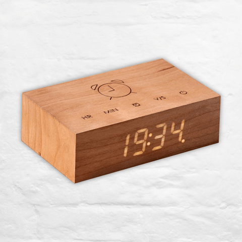 Flip Click Alarm Clock - cherry wood - des. Paul and Natalie Sun, 2019