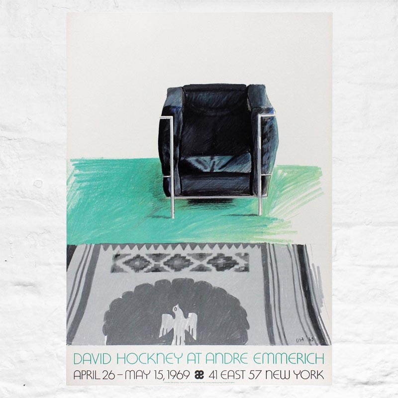 Corbusier Chair and Rug poster by David Hockney (Andre Emmerich Gallery, New York, 1969)