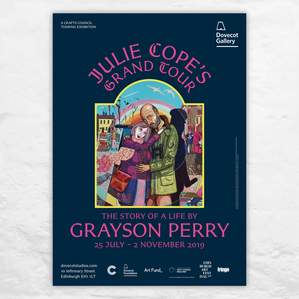 Julie Cope's Grand Tour Exhibition Poster by Grayson Perry (blue)