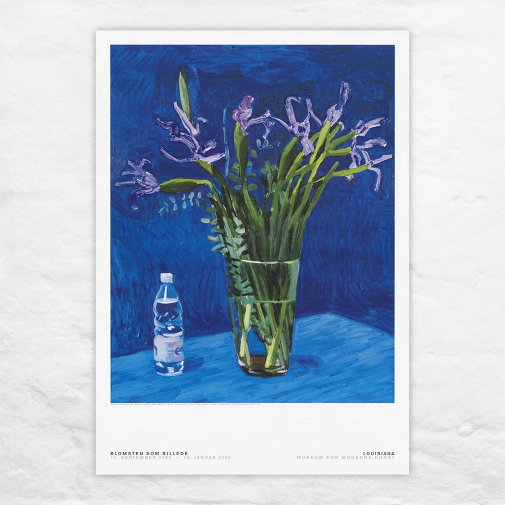Iris with Evian Bottle poster by David Hockney