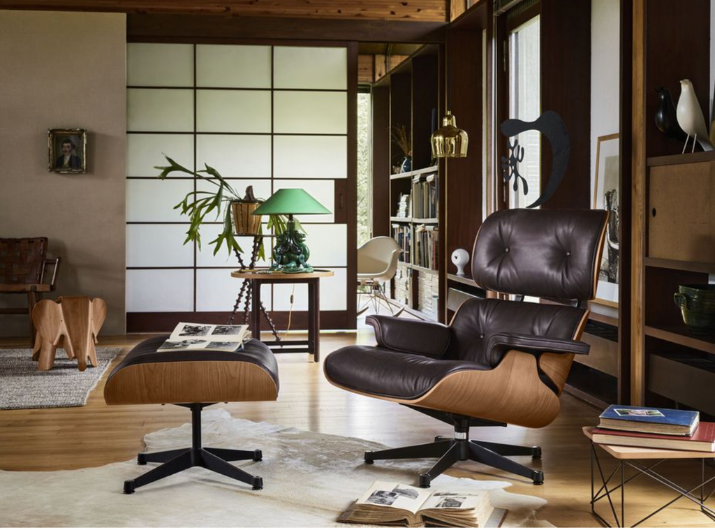 Lounge Chair and Ottoman in American cherrywood des. Charles and